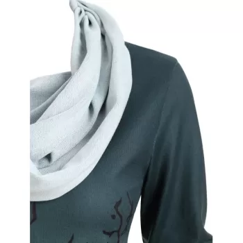 Halloween Convertible Collar Tree Print Sweatshirt - edium Sea Green