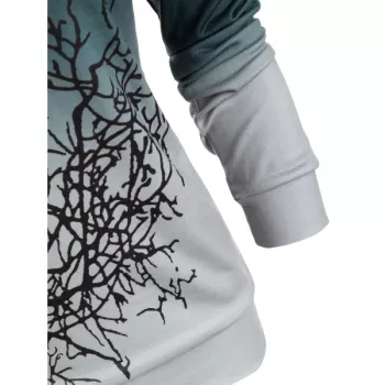 Halloween Convertible Collar Tree Print Sweatshirt - edium Sea Green
