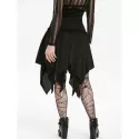 Halloween Lace Panel Asymmetric Handkerchief Gothic Skirt - Night
