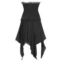 Halloween Lace Panel Asymmetric Handkerchief Gothic Skirt - Night