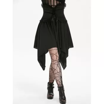 Halloween Lace Panel Asymmetric Handkerchief Gothic Skirt - Night