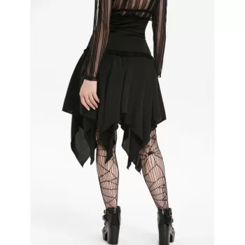 Halloween Lace Panel Asymmetric Handkerchief Gothic Skirt - Night