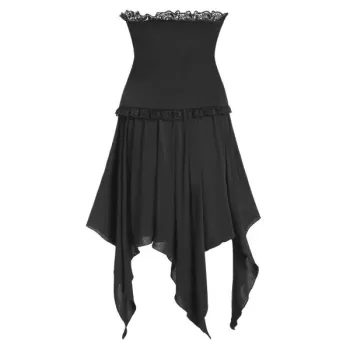 Halloween Lace Panel Asymmetric Handkerchief Gothic Skirt - Night