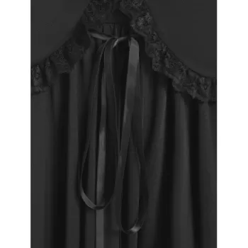 Halloween Lace Panel Asymmetric Handkerchief Gothic Skirt - Night