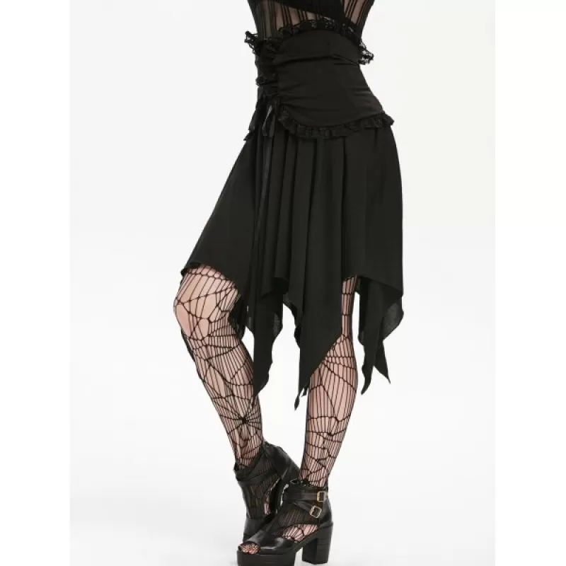Halloween Lace Panel Asymmetric Handkerchief Gothic Skirt - Night
