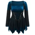 Halloween Lace Up Plus Size Handkerchief Top - Lapis Blue