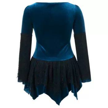 Halloween Lace Up Plus Size Handkerchief Top - Lapis Blue