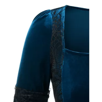 Halloween Lace Up Plus Size Handkerchief Top - Lapis Blue