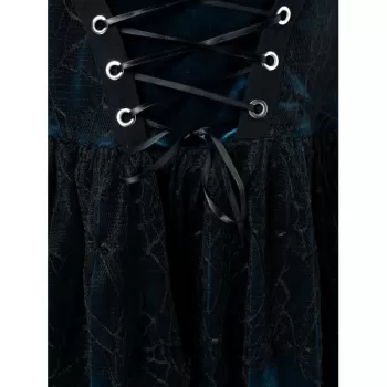Halloween Lace Up Plus Size Handkerchief Top - Lapis Blue