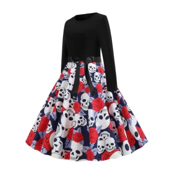 Halloween ong Sleeve A ine Dress - Multi-a