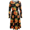 Halloween Pumpkin Print Midi wing Dress - Black