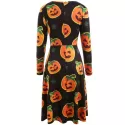 Halloween Pumpkin Print Midi wing Dress - Black