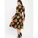 Halloween Pumpkin Print Midi wing Dress - Black