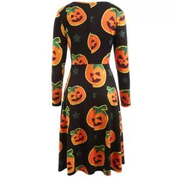 Halloween Pumpkin Print Midi wing Dress - Black