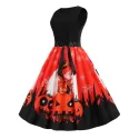 Halloween Pumpkin Spider Web Print Belted Dress - Orange Salmon