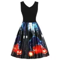 Halloween Retro Sleeveless Fit and Flare Dress - Black