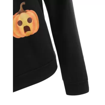 Halloween Skew Neck Pumpkin Print Sweatshirt - Black