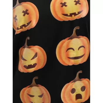 Halloween Skew Neck Pumpkin Print Sweatshirt - Black