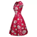 Halloween kull Floral Print A Line Cap leeve Dress - Red