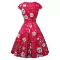 Halloween kull Floral Print A Line Cap leeve Dress - Red