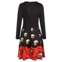 Halloween Skull Print Flare Dress - Black