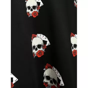 Halloween Skull Print Flare Dress - Black