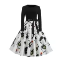 Halloween Skull Print Long Sleeve Party Dress - Multi-a