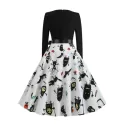 Halloween Skull Print Long Sleeve Party Dress - Multi-a