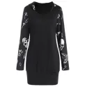 Halloween kull Print Longline Hoodie - Black