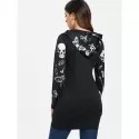 Halloween kull Print Longline Hoodie - Black