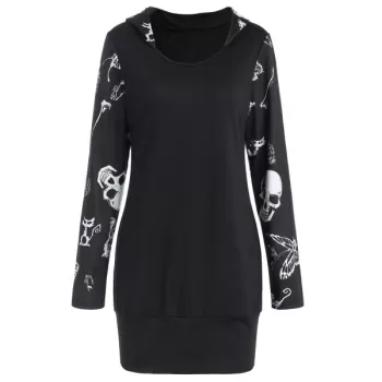 Halloween kull Print Longline Hoodie - Black