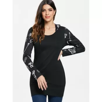 Halloween kull Print Longline Hoodie - Black