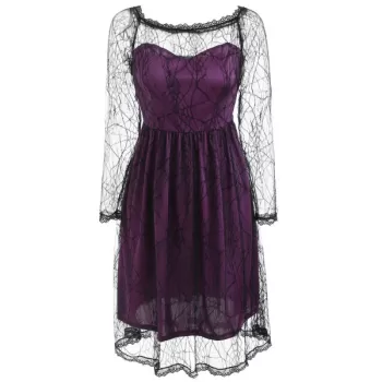 Halloween pider Lace Long leeve Dress - Purple