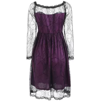 Halloween pider Lace Long leeve Dress - Purple