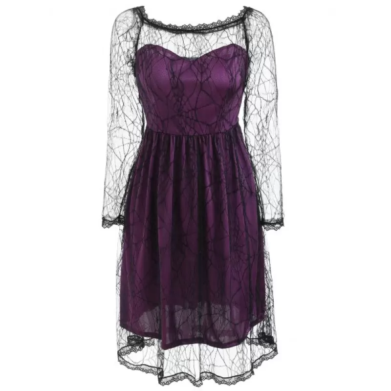 Halloween pider Lace Long leeve Dress - Purple