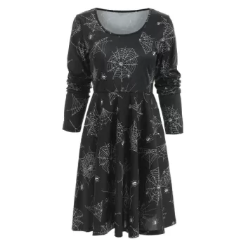 Halloween pider Web Print Dress - Black