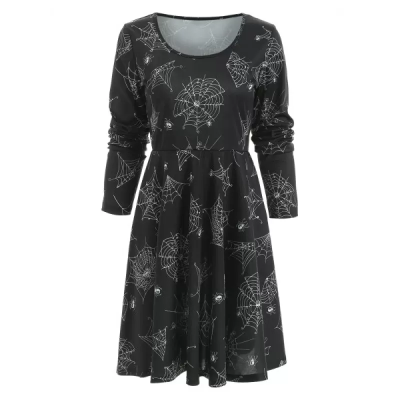Halloween pider Web Print Dress - Black