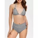 Halter Checked High Waist Bikini et - Black