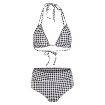 Halter Checked High Waist Bikini et - Black