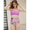 Halter   Floral Print High Waist Two Piece et - Purple