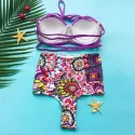 Halter   Floral Print High Waist Two Piece et - Purple