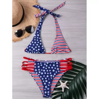 Halter Neck American Flag Bikini Set -