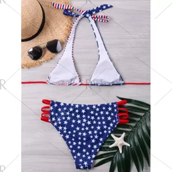Halter Neck American Flag Bikini Set -