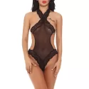 Halter One Piece Teddy Hollow-out Lingerie leepwear - Black