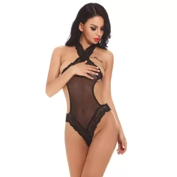 Halter One Piece Teddy Hollow-out Lingerie leepwear - Black