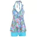 Halter Paisley Printed Tankini Set - Deep Sky Blue