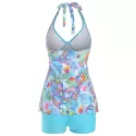 Halter Paisley Printed Tankini Set - Deep Sky Blue