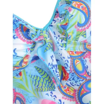 Halter Paisley Printed Tankini Set - Deep Sky Blue