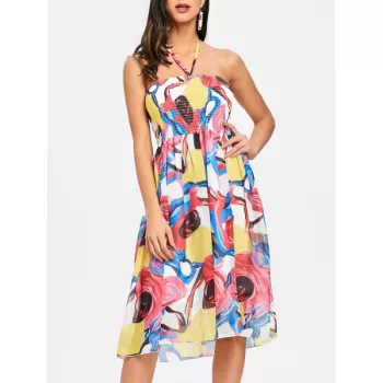Halter mocked Printed Chiffon Dress -