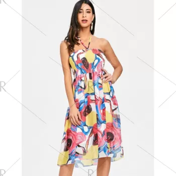 Halter mocked Printed Chiffon Dress -